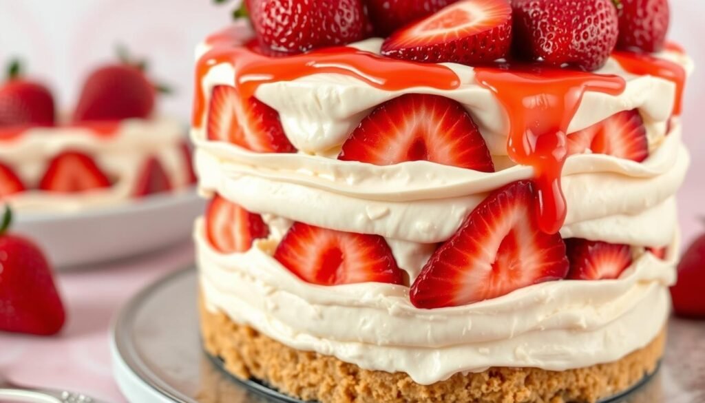 strawberry cheesecake cake layering