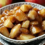 A bowl of Slow Cooker Cracker Barrel Fried Apples with cinnamon and caramel sauce