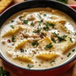 A bowl of creamy White Lasagna Soup with melted cheese and fresh spinach