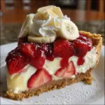 Slice of Banana-Strawberry Cheesecake with fresh fruit topping
