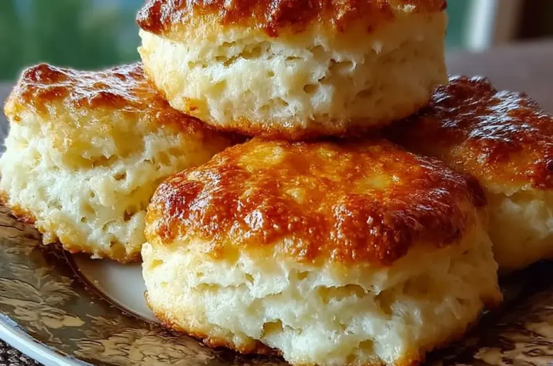 Freshly baked buttery biscuits on a wooden table