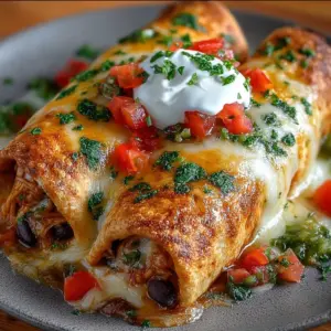 Golden baked chicken chimichangas on a plate with salsa and sour cream