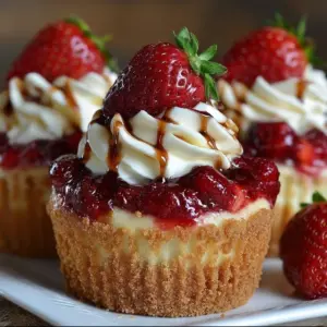 Strawberry Cheesecake Cupcakes topped with whipped cream and fresh strawberries