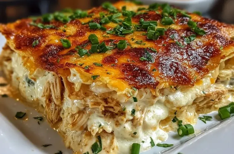 Sour Cream Chicken Enchilada Casserole served in a dish