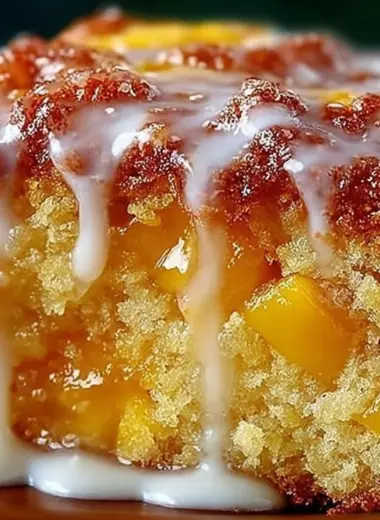 Delicious summer peach cake with fresh peaches and whipped cream