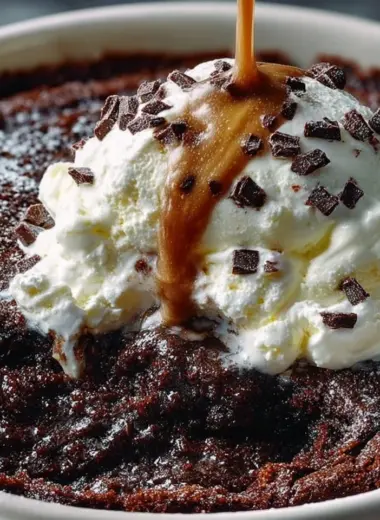 Delicious Chocolate Cobbler dessert served with ice cream