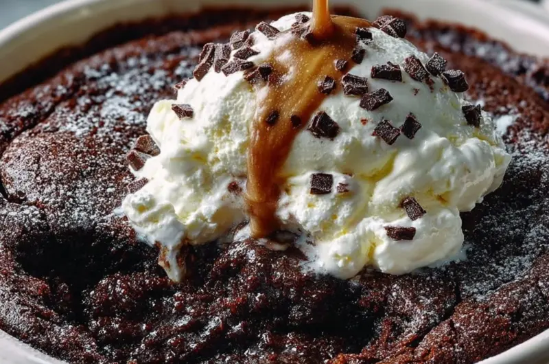 Delicious Chocolate Cobbler dessert served with ice cream