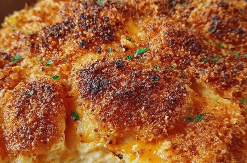 Delicious Hash Brown Chicken Casserole baked with chicken, hash browns, and cheesy goodness.