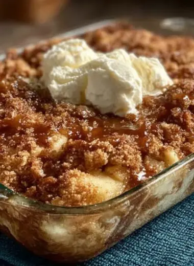 Delicious old fashioned apple crisp topped with a crumbly oat topping