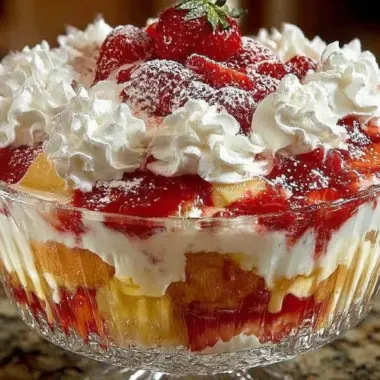 Delicious Southern Strawberry Pineapple Punch Bowl Cake served in a punch bowl.