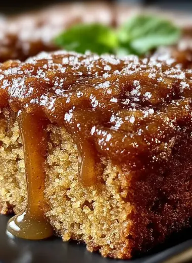Homemade Amish Applesauce Cake served on a rustic wooden table