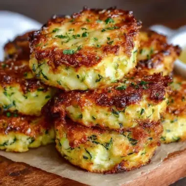 Baked cheesy zucchini bites on a plate garnished with herbs