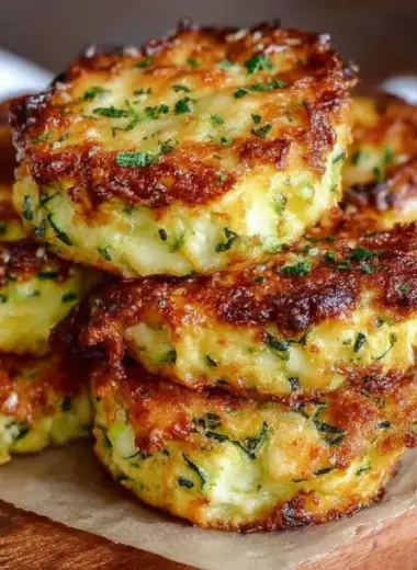 Baked cheesy zucchini bites on a plate garnished with herbs