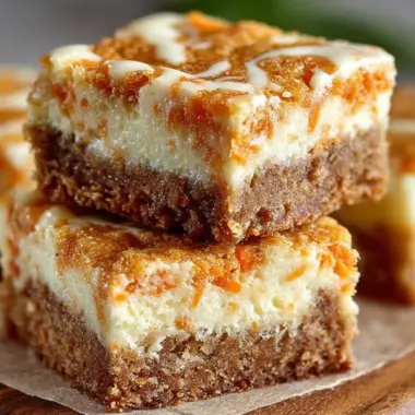 Delicious carrot cake bars with a creamy cheesecake swirl on top