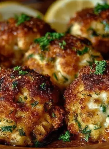 Delicious classic crab cakes served with a zesty sauce.