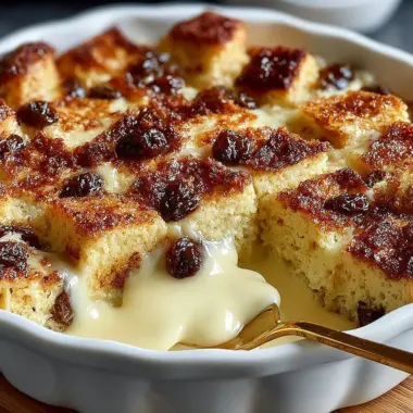 Delicious classic New Orleans bread pudding served with a rich sauce.
