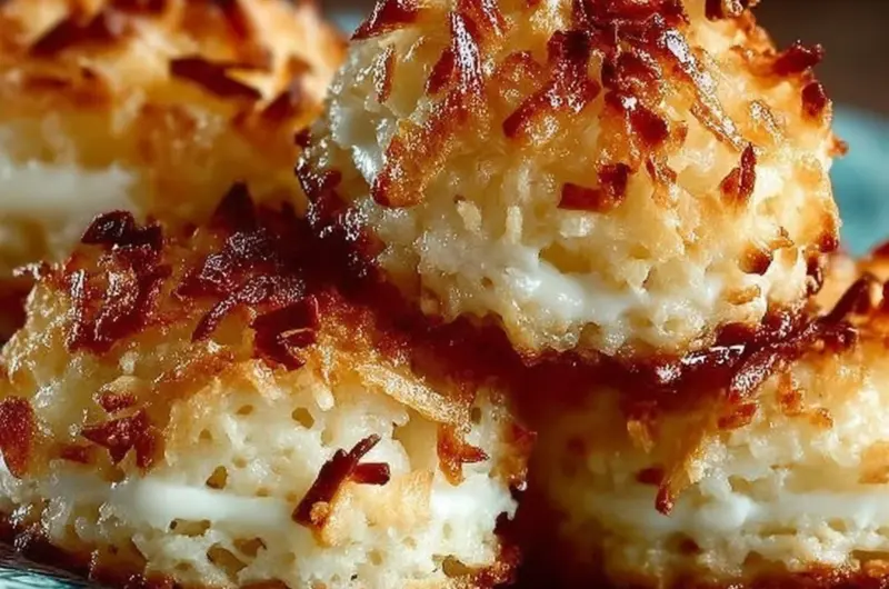 Homemade Coconut Macaroons on a plate, delicious and chewy coconut treats.