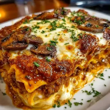 Deliciously layered comforting lasagna with cheese and tomato sauce