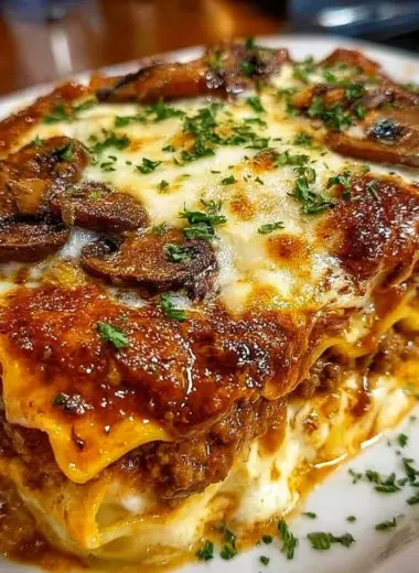 Deliciously layered comforting lasagna with cheese and tomato sauce
