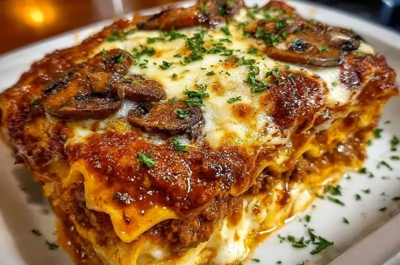 Deliciously layered comforting lasagna with cheese and tomato sauce