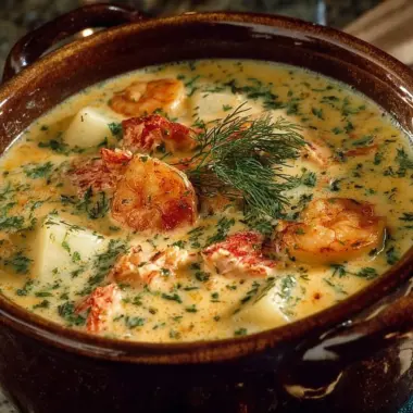 Delicious crab and shrimp seafood bisque served in a bowl