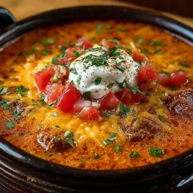 Creamy beef taco soup in a bowl with toppings of cheese and cilantro