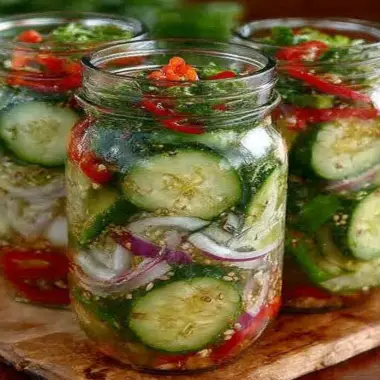 Cucumber salad in a jar with fresh vegetables and dressing