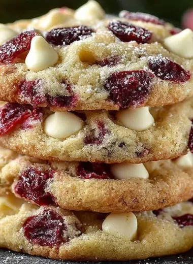 Freshly baked cranberry and white chocolate cookies on a cooling rack