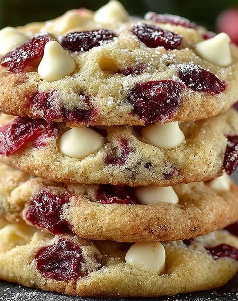 Freshly baked cranberry and white chocolate cookies on a cooling rack