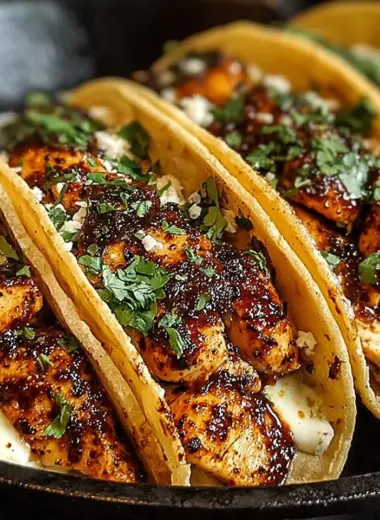 Delicious Garlic Butter Honey BBQ Chicken Tacos on a plate