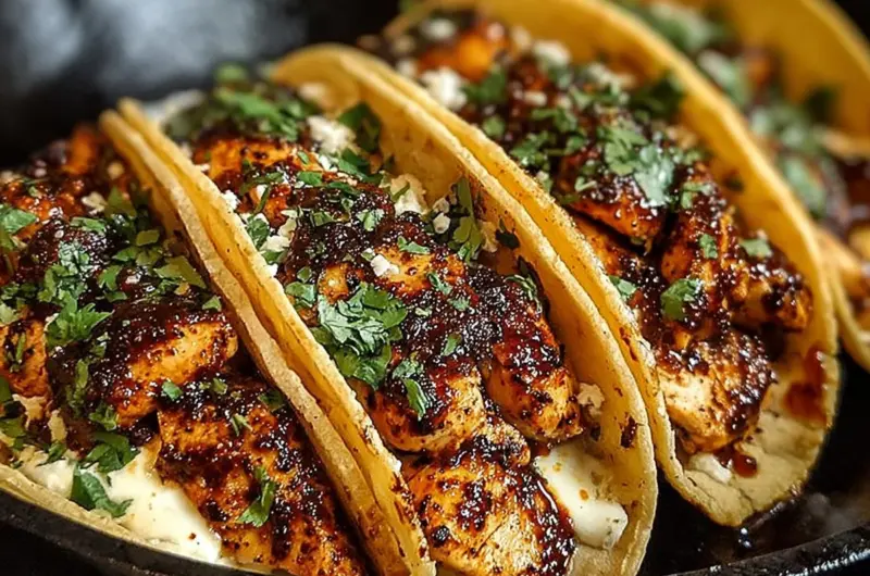 Delicious Garlic Butter Honey BBQ Chicken Tacos on a plate