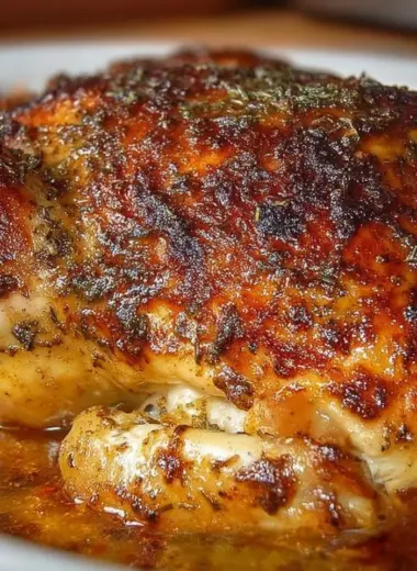 Garlic Roasted Chicken served with herbs and vegetables