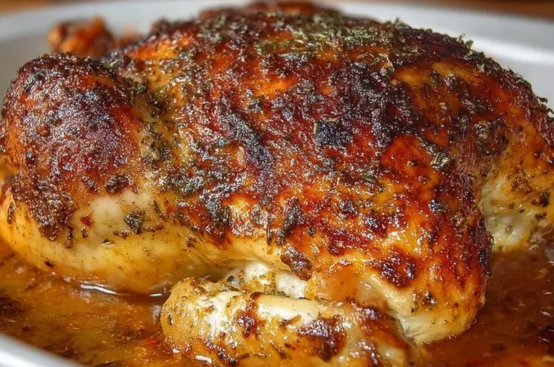 Garlic Roasted Chicken served with herbs and vegetables