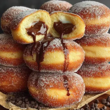 Italian Bomboloni - delicious filled doughnuts ready to be enjoyed.