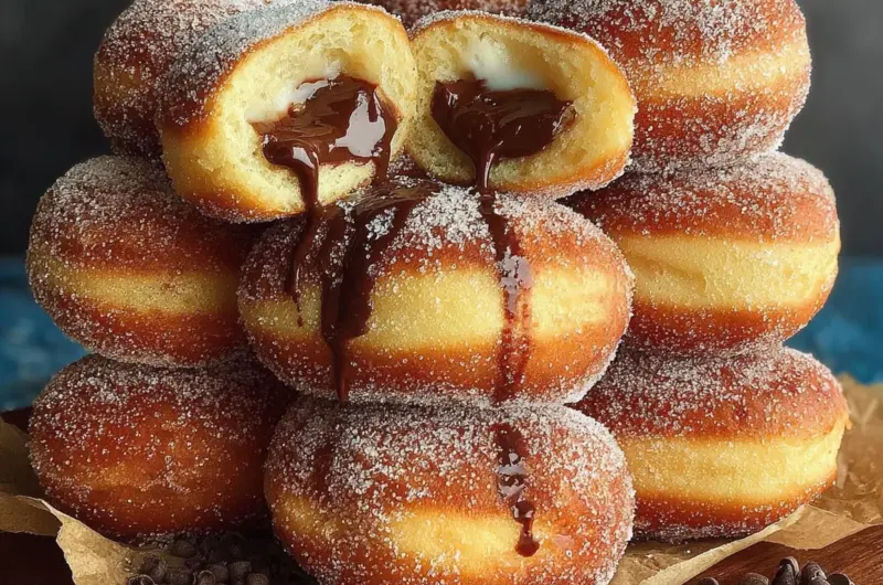 Italian Bomboloni - delicious filled doughnuts ready to be enjoyed.