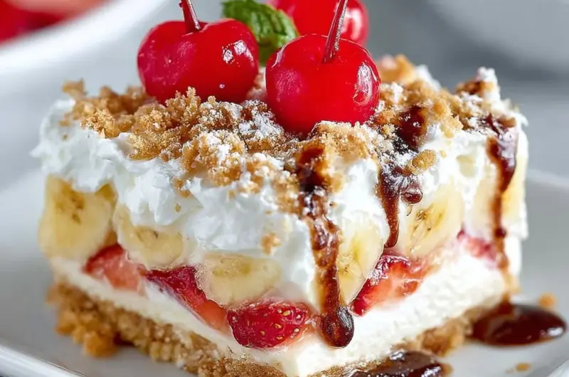 Delicious no-bake cream cheese dessert topped with berries