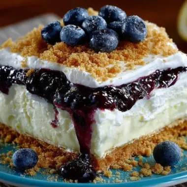 No bake lemon blueberry dessert with fresh blueberries and lemon zest.