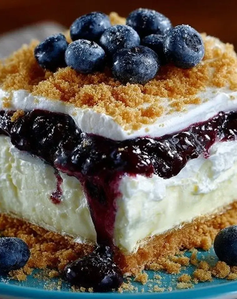No bake lemon blueberry dessert with fresh blueberries and lemon zest.