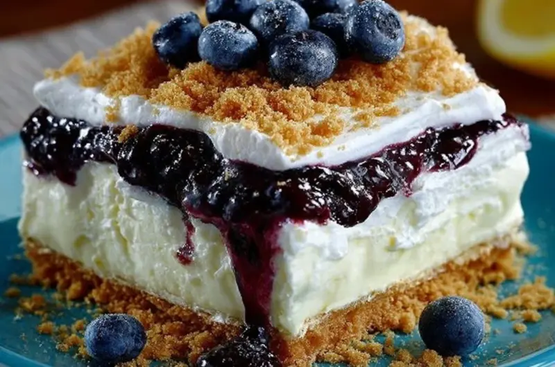 No bake lemon blueberry dessert with fresh blueberries and lemon zest.