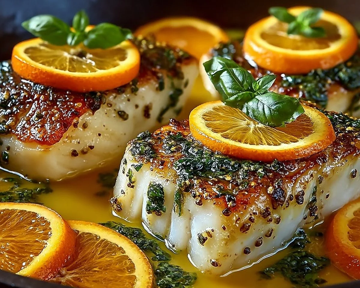 Pan Fried Cod with Citrus Basil Butter Sauce