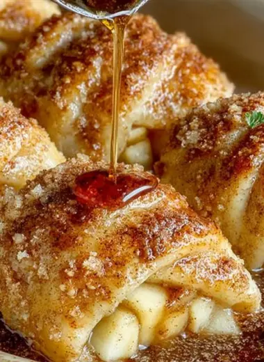 Delicious Pioneer Woman apple dumplings served with cinnamon sauce.