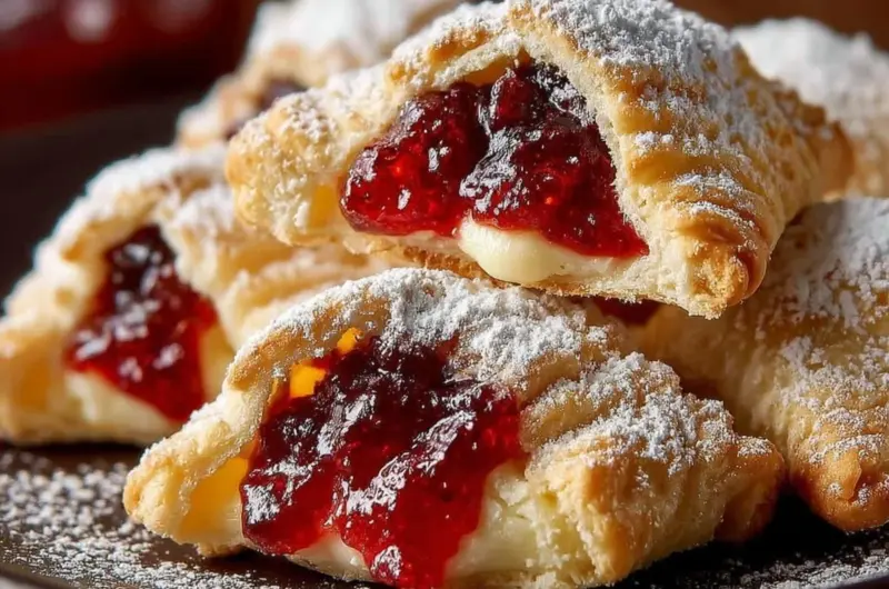 Delicious Polish Kolaczki cookies filled with fruit preserves on a plate.
