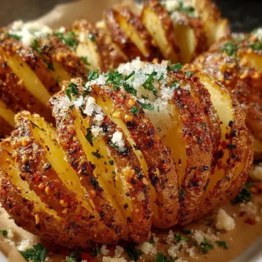 Sliced baked potatoes served with toppings on a wooden board.