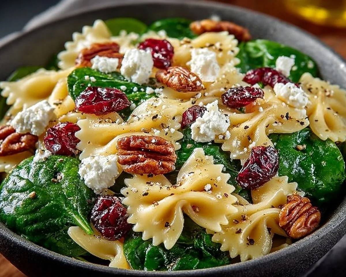 Spinach Pasta Salad with Feta and Cranberries