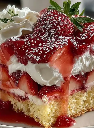 Delicious Strawberry Shortcake with fresh strawberries and whipped cream