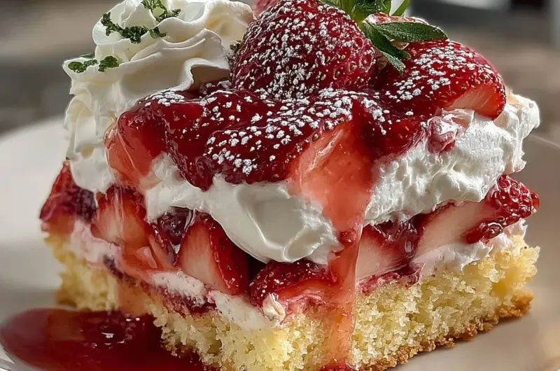 Delicious Strawberry Shortcake with fresh strawberries and whipped cream