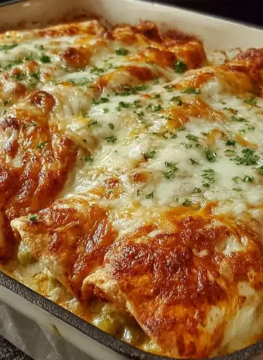 Delicious supreme sour cream chicken enchiladas topped with cheese and cilantro